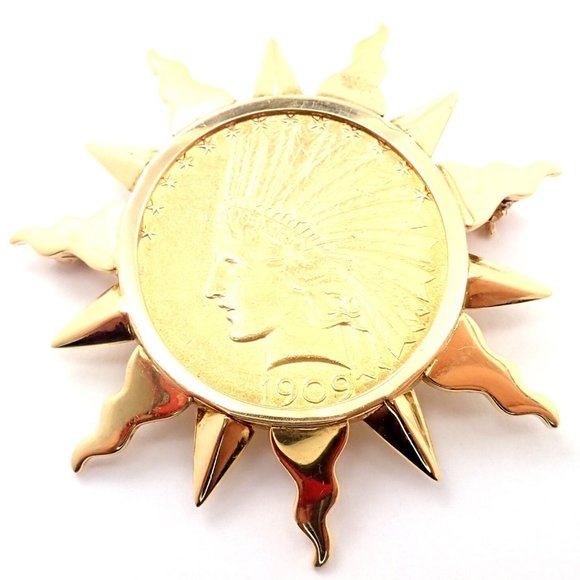 Authentic! Verdura 18k Yellow Gold 22k Yellow Gold $10 US Coin Pin Brooch - Picture 8 of 9